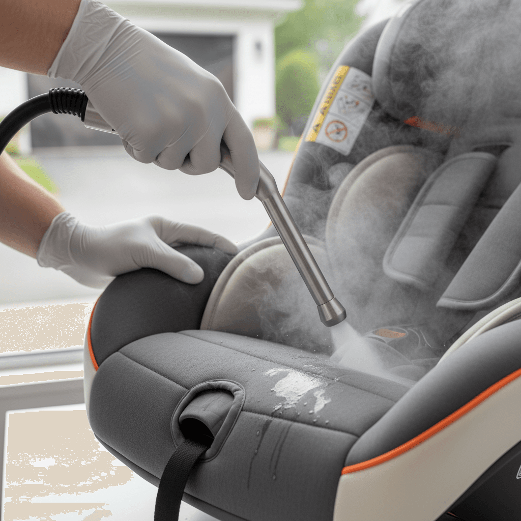 Stroller and carriage cleaning showing professional sanitizing techniques