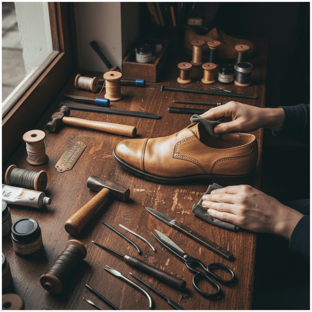Shoe repair technician working on sole reattachment